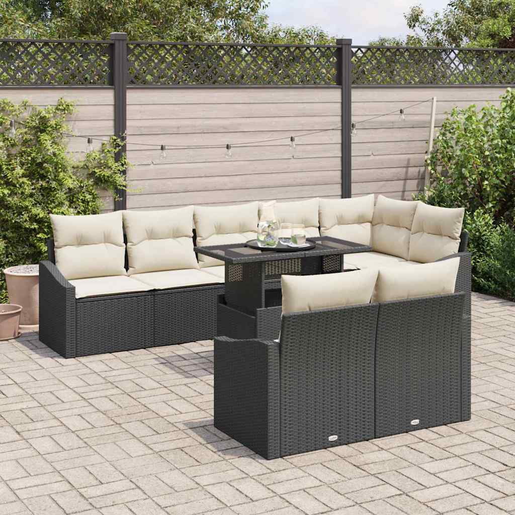 Garten-Sofa-Set 9 pcs Schwarz und Creme 100 x 55 x 73 cm
